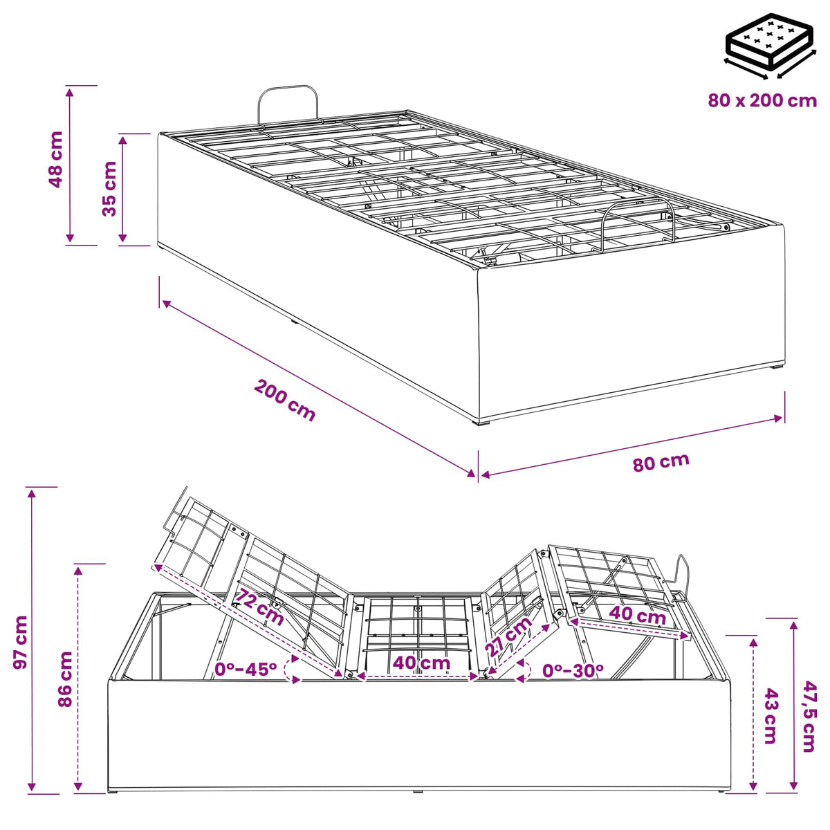 vidaXL Electric Adjustable Bed Frame Black 200 x 80 x 33.5 cm Steel