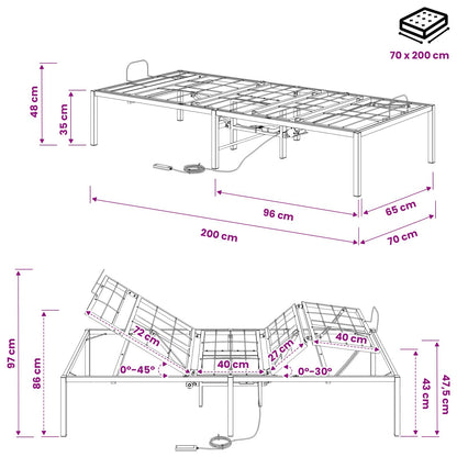vidaXL Electric Adjustable Bed Frame Black 200 x 70 x 33.5 cm Steel