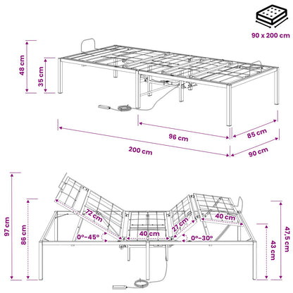 vidaXL Electric Adjustable Bed Frame Black 200 x 90 x 33.5 cm Steel