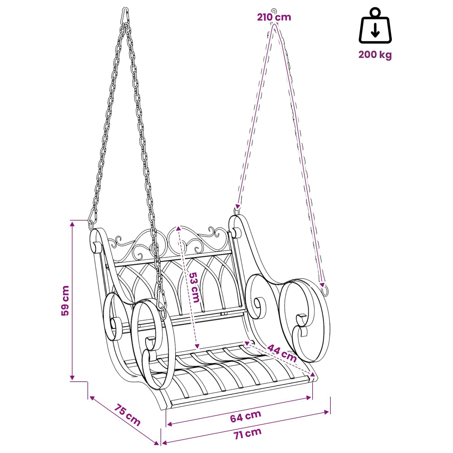 vidaXL Swing Bench Steel 71 x 75 x 59 cm Antique White