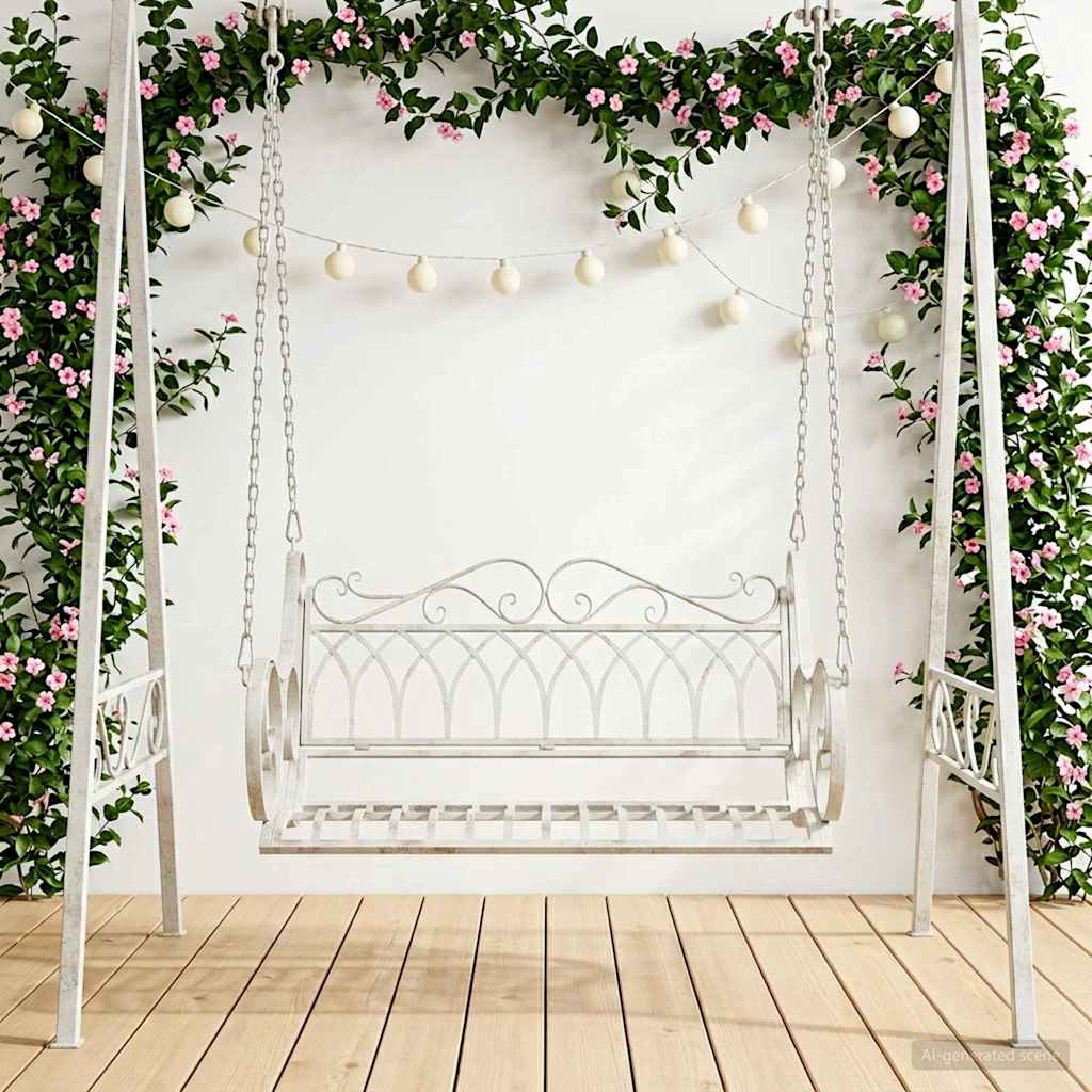 vidaXL Swing Bench Steel 109 x 75 x 59 cm Antique White