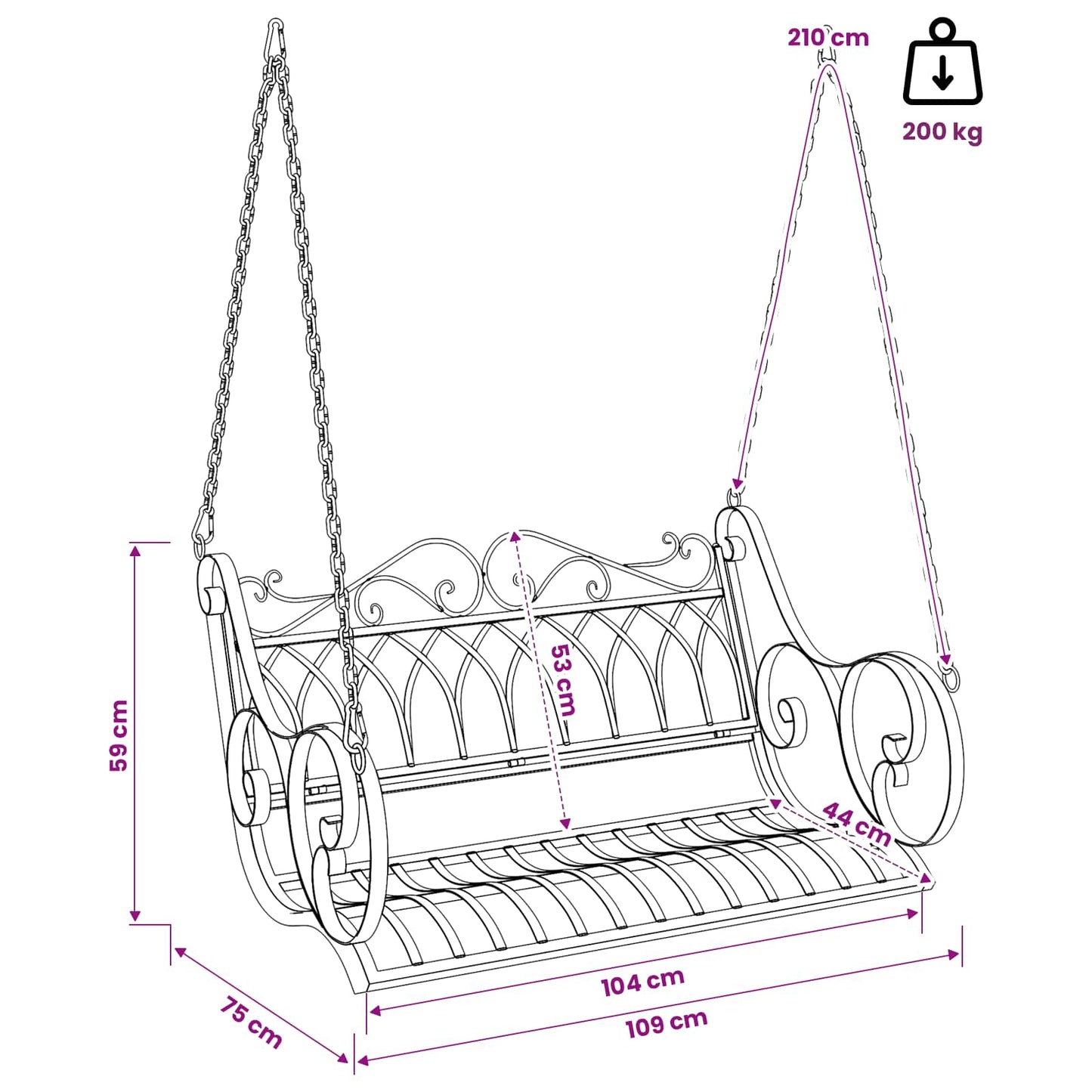 vidaXL Swing Bench Steel 109 x 75 x 59 cm Antique White