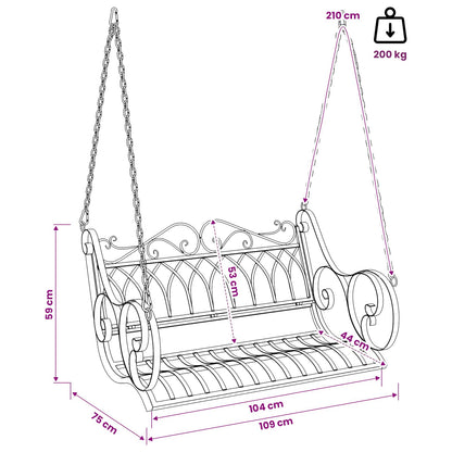 vidaXL Swing Bench Steel 109 x 75 x 59 cm Antique White
