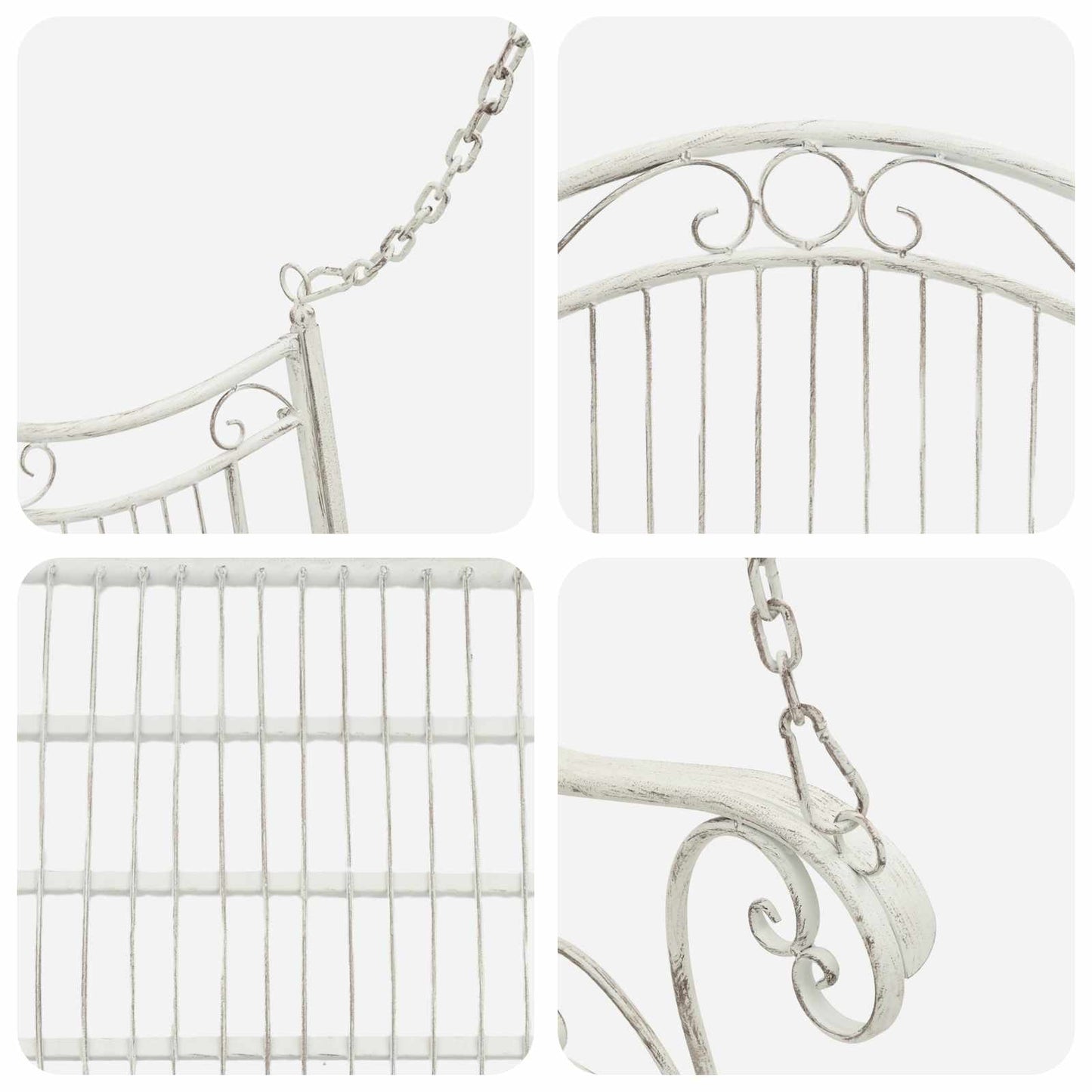 vidaXL Swing Bench Steel 115 x 61 x 63 cm Antique White