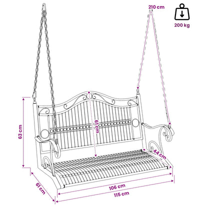 vidaXL Swing Bench Steel 115 x 61 x 63 cm Antique White
