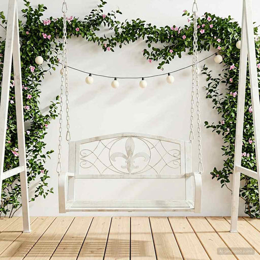 vidaXL Swing Bench Steel 71.5 x 59 x 55 cm Antique White