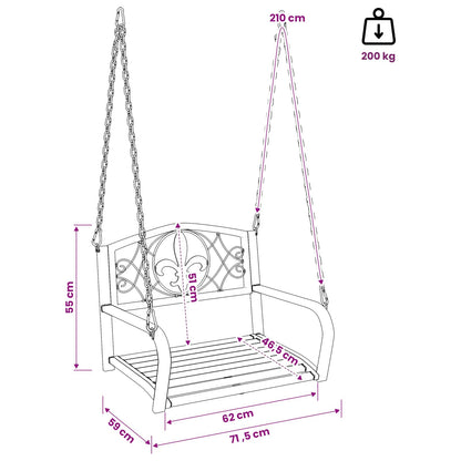 vidaXL Swing Bench Steel 71.5 x 59 x 55 cm Antique White
