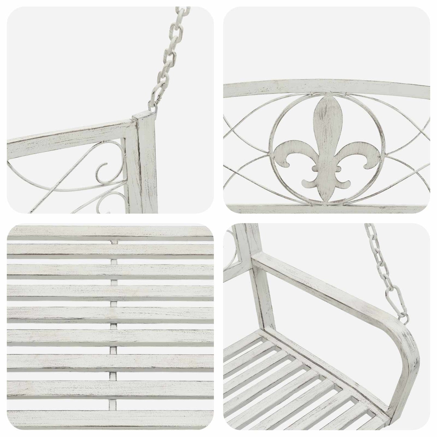 vidaXL Swing Bench Steel 110.5 x 59 x 55 cm Antique White