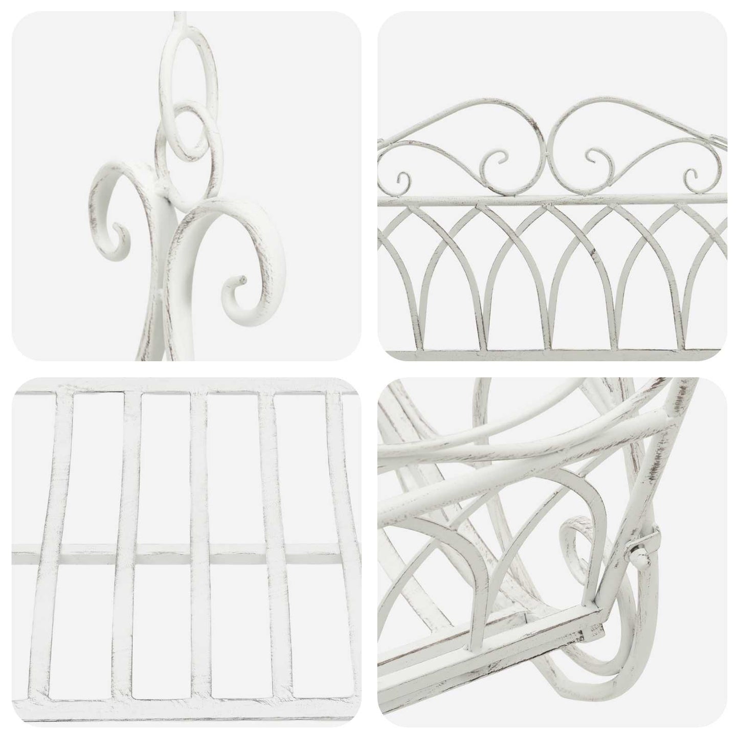 vidaXL Swing Bench Steel 112 x 60 x 126.5 cm Antique White