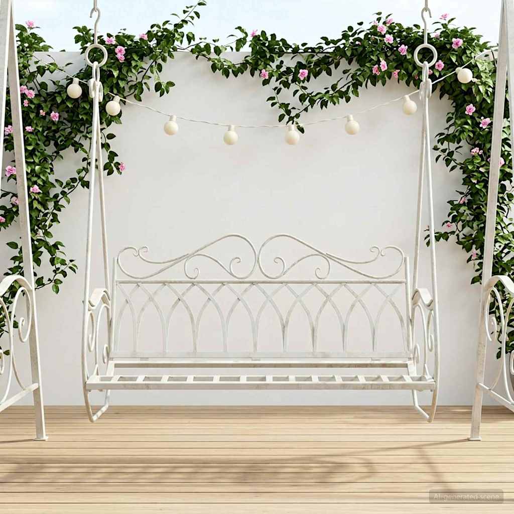 vidaXL Swing Bench Steel 112 x 60 x 126.5 cm Antique White