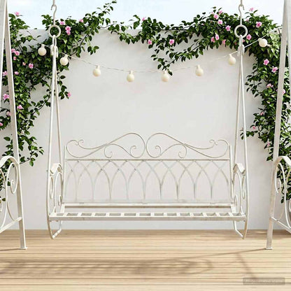 vidaXL Swing Bench Steel 112 x 60 x 126.5 cm Antique White