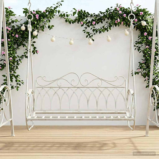 vidaXL Swing Bench Steel 112 x 60 x 126.5 cm Antique White
