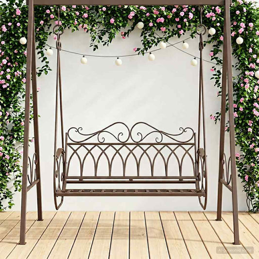 vidaXL Swing Bench Steel 112 x 60 x 126.5 cm Antique Brown