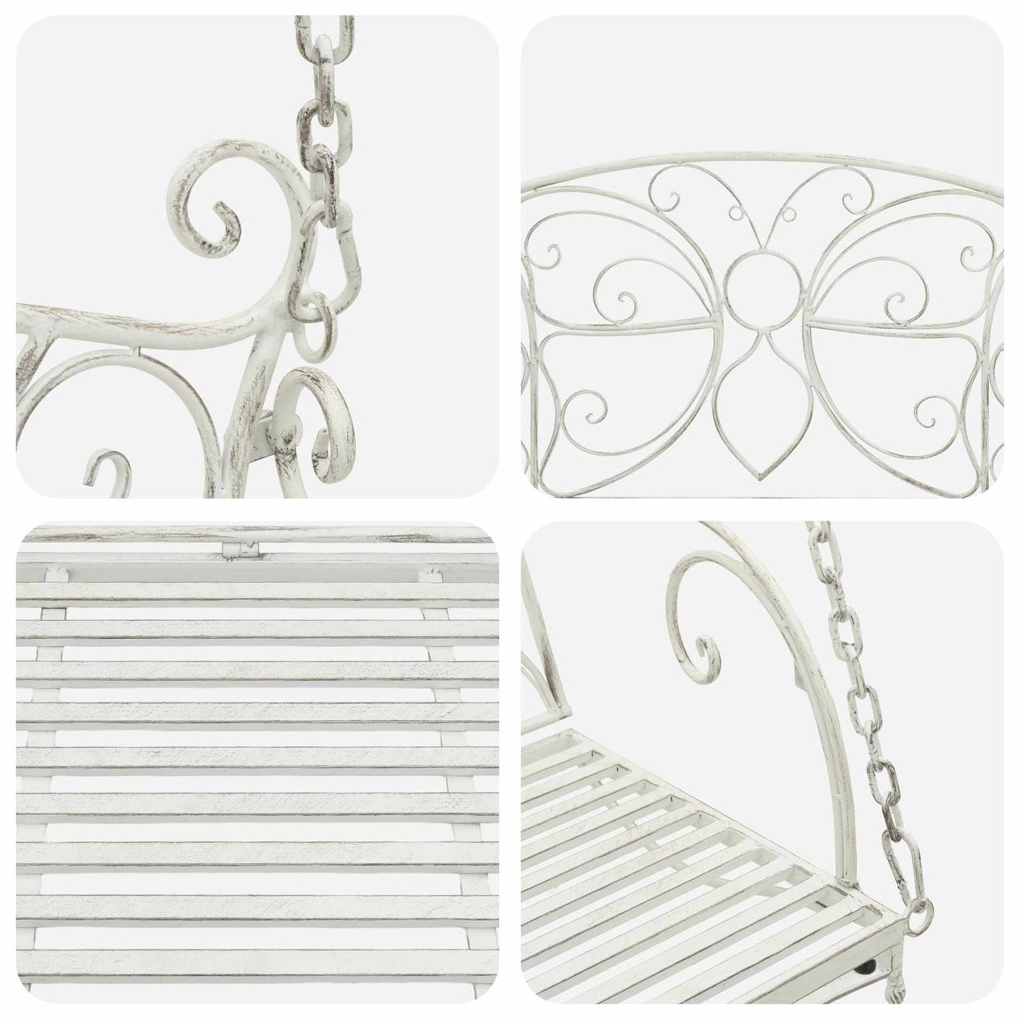 vidaXL Swing Bench Steel 105.5 x 61 x 56 cm Antique White
