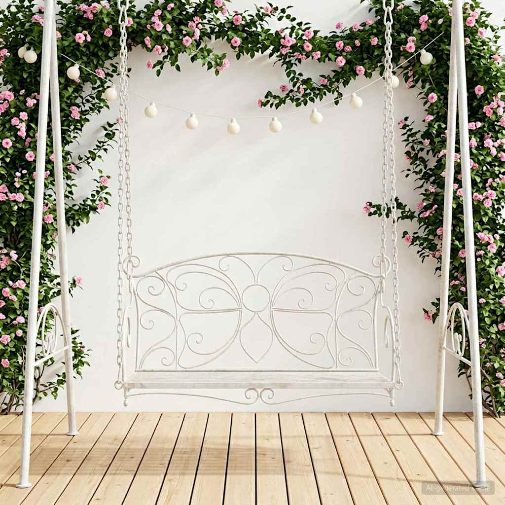 vidaXL Swing Bench Steel 105.5 x 61 x 56 cm Antique White