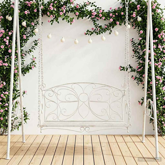vidaXL Swing Bench Steel 105.5 x 61 x 56 cm Antique White