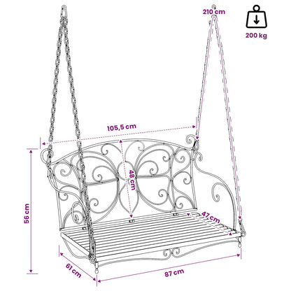 vidaXL Swing Bench Steel 105.5 x 61 x 56 cm Antique White