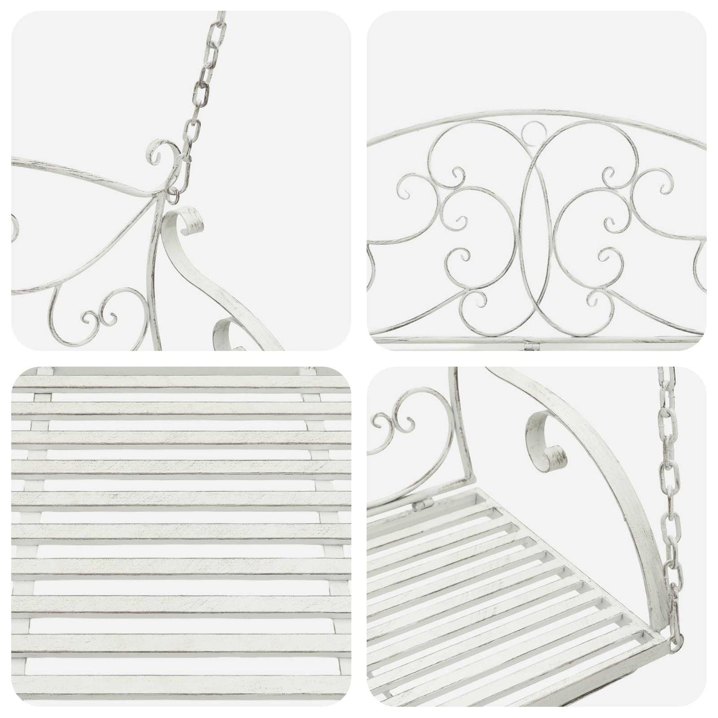 vidaXL Swing Bench Steel 110 x 52.5 x 47 cm Antique White