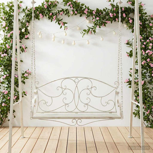 vidaXL Swing Bench Steel 110 x 52.5 x 47 cm Antique White