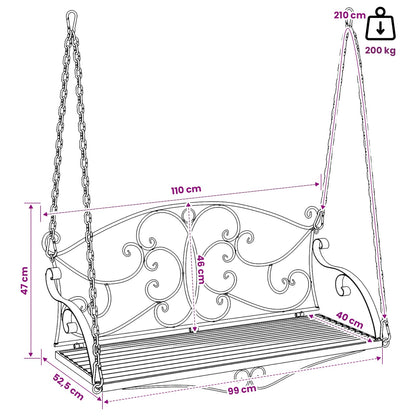 vidaXL Swing Bench Steel 110 x 52.5 x 47 cm Antique White