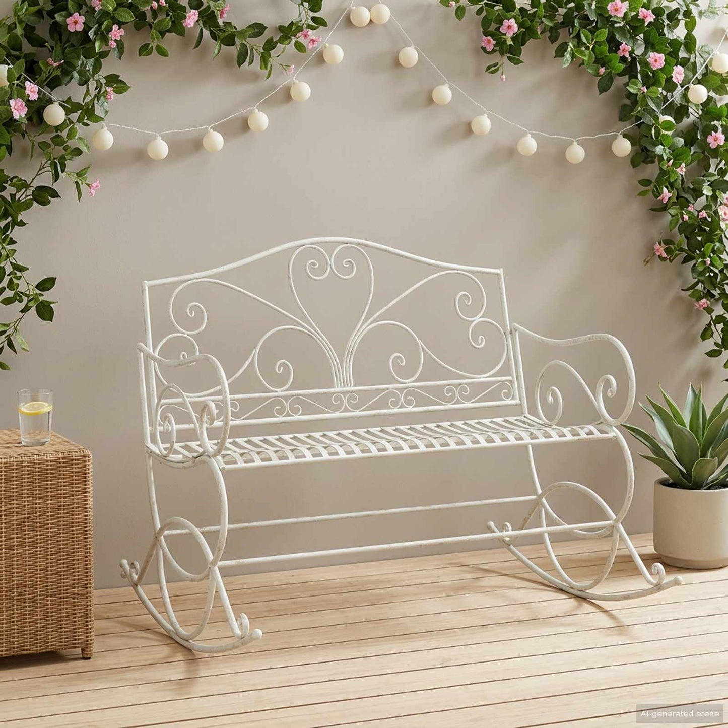 vidaXL Garden Bench Antique White Steel
