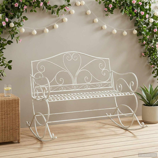 vidaXL Garden Bench Antique White Steel