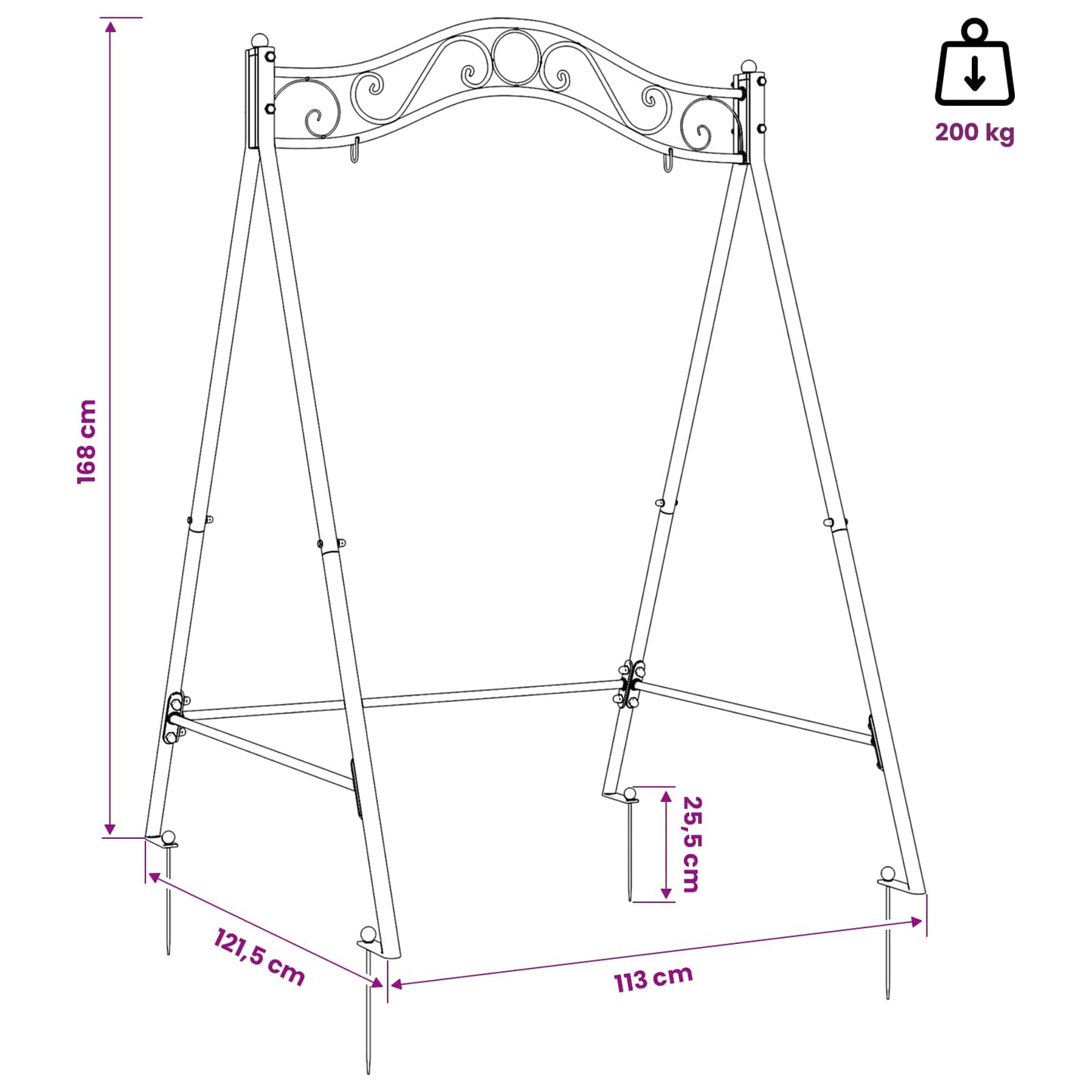 vidaXL Swing Frame Antique White 113 x 121.5 x 168 cm Steel