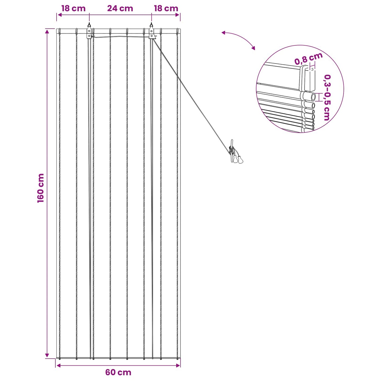 vidaXL Roller Blind Brown 60 x 160 cm Reed