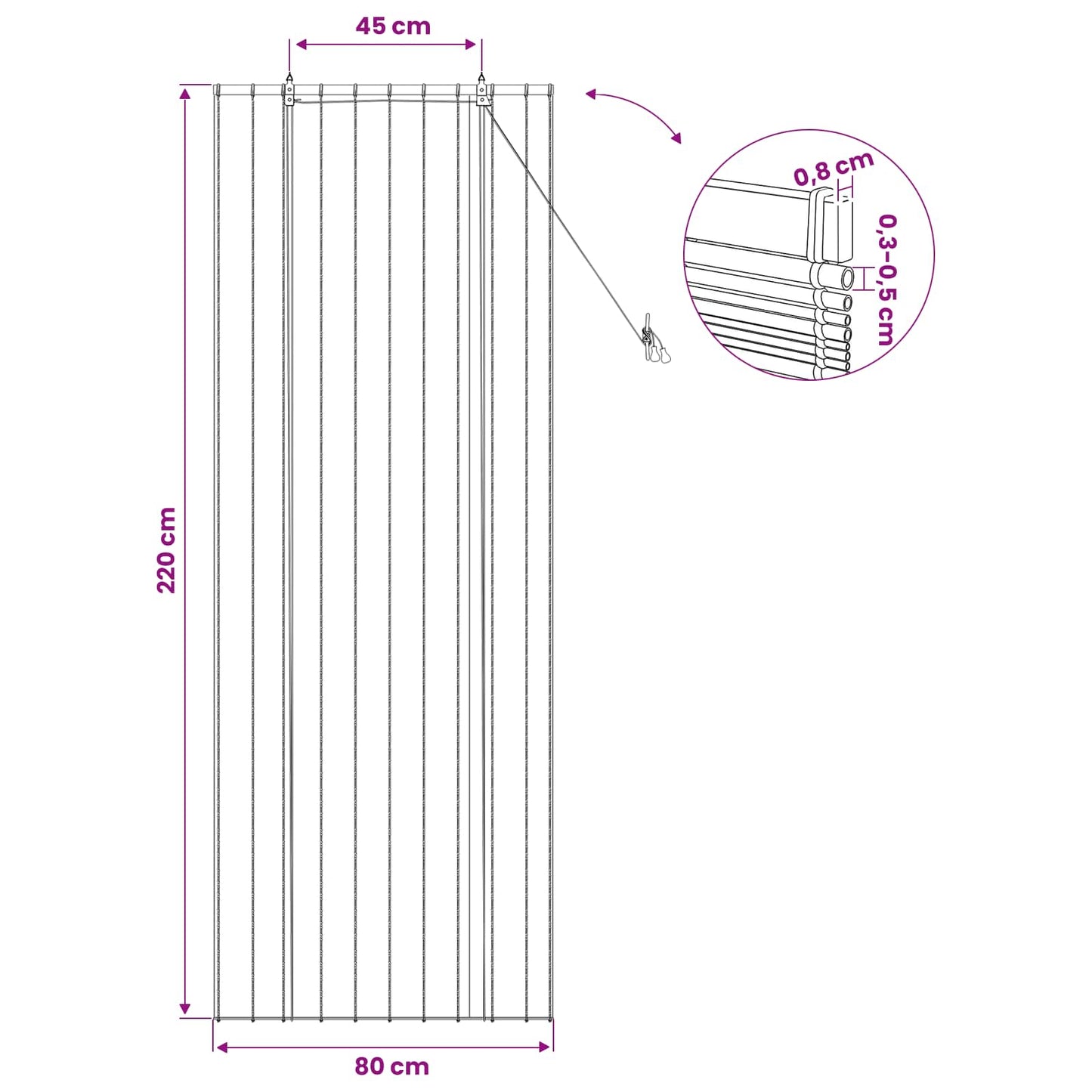 vidaXL Roller Blind Brown 80 x 220 cm Reed