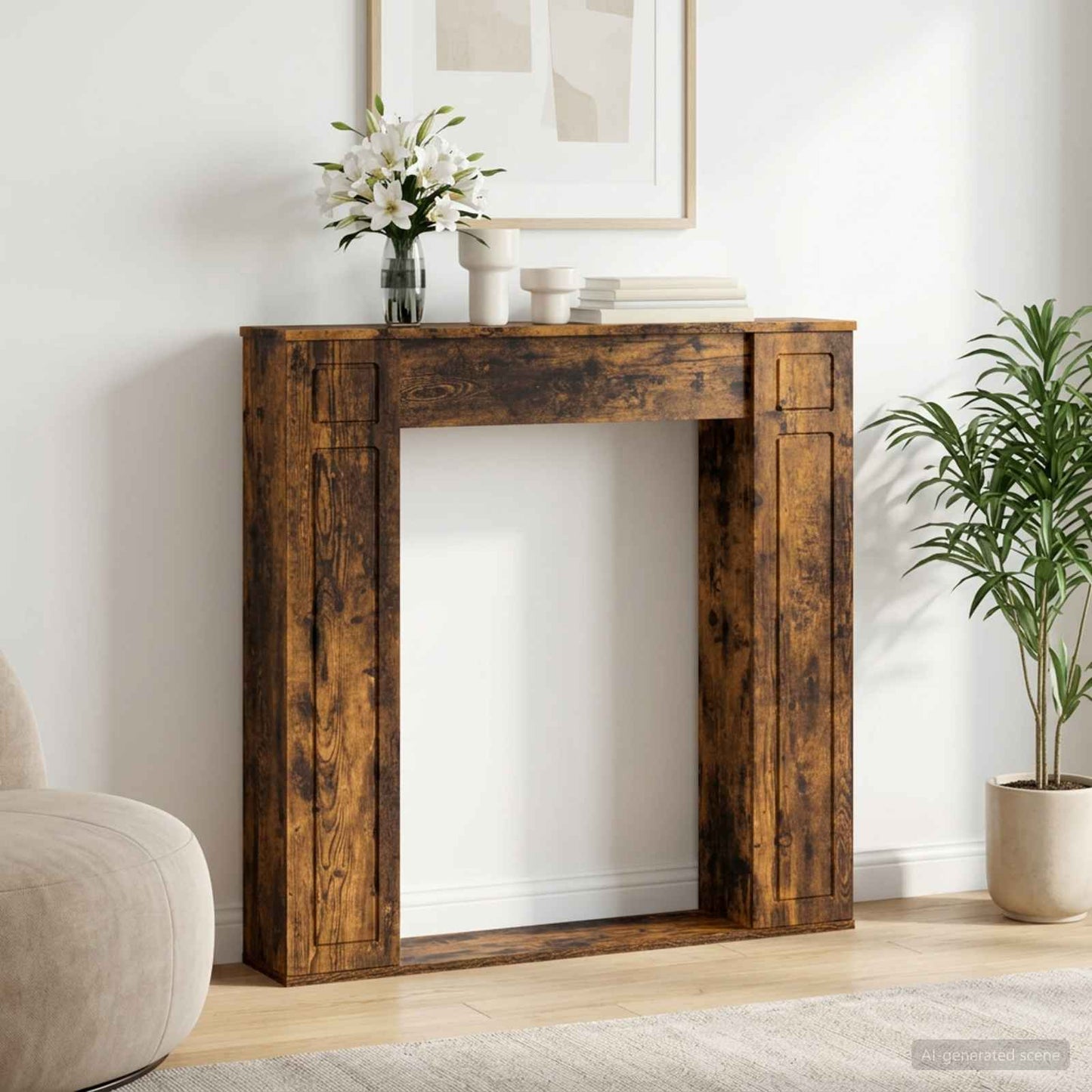 vidaXL Fireplace Surround Smoked Oak 100 x 20 x 100 cm Engineered Wood