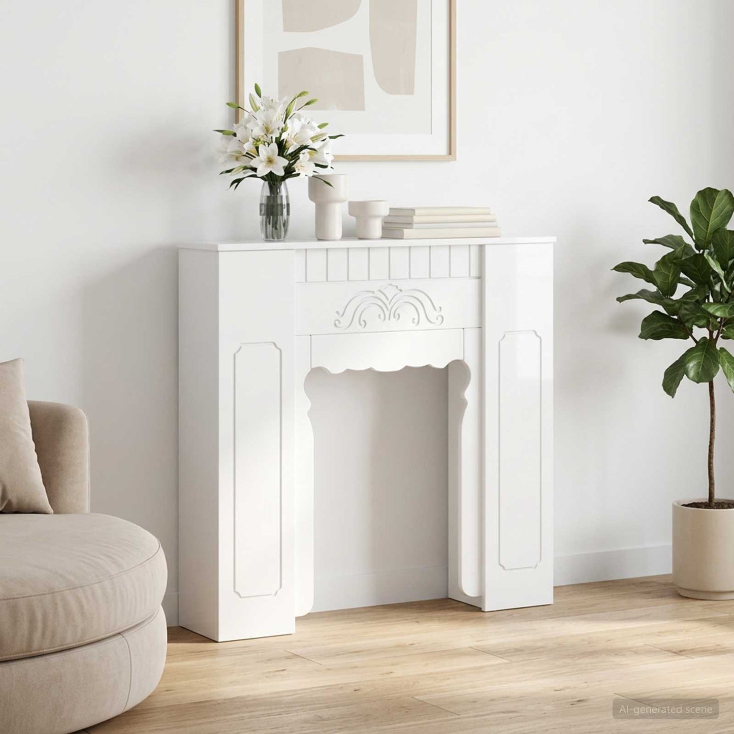 vidaXL Fireplace Surround High Gloss White 93 x 20 x 89 cm