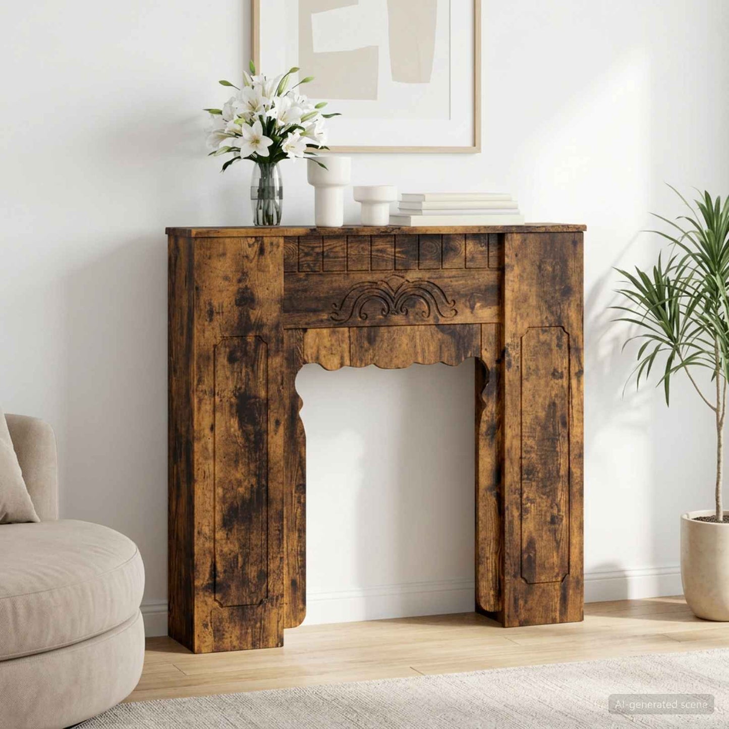 vidaXL Fireplace Surround Smoked Oak 93 x 20 x 89 cm Engineered Wood