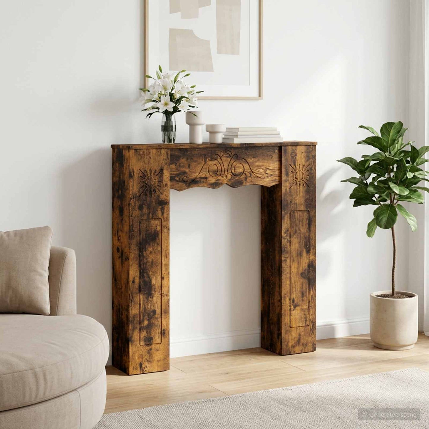 vidaXL Fireplace Surround Smoked Oak 102 x 20 x 102 cm Engineered Wood