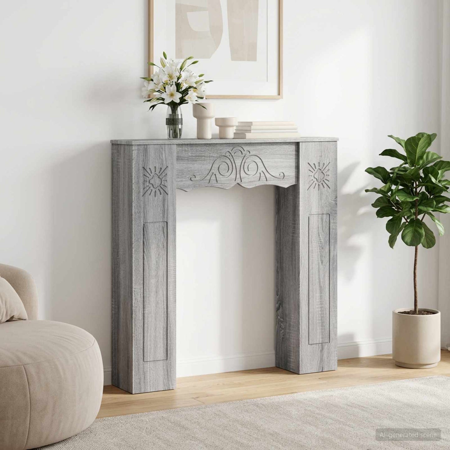 vidaXL Fireplace Surround Grey Sonoma 102 x 20 x 102 cm