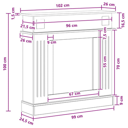 vidaXL Fireplace Surround Smoked Oak 102 x 26 x 100 cm Engineered Wood