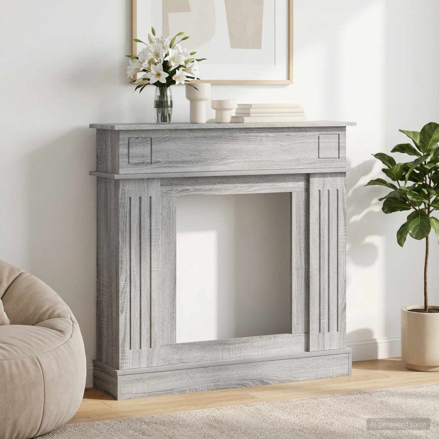 vidaXL Fireplace Surround Grey Sonoma 102 x 26 x 100 cm