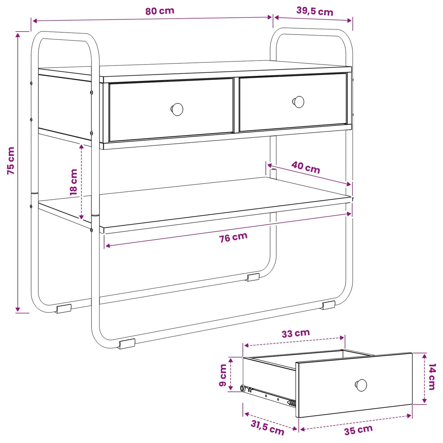 vidaXL Console Table Smoked Oak 80 x 40 x 75 cm Engineered Wood