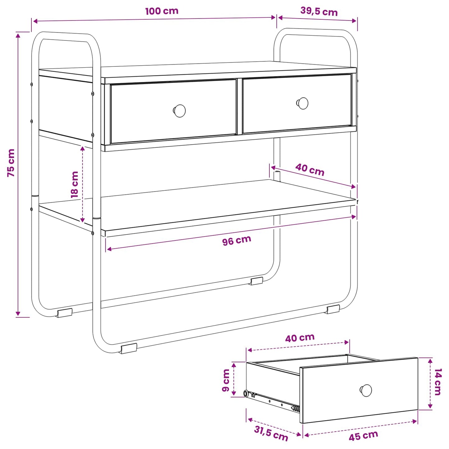 vidaXL Console Table Sonoma Oak 100 x 40 x 75 cm Engineered Wood