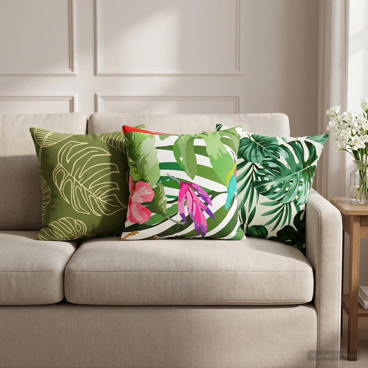 vidaXL Cushion with Pillow HEERLEN 2 pcs Leaf Pattern Polyester