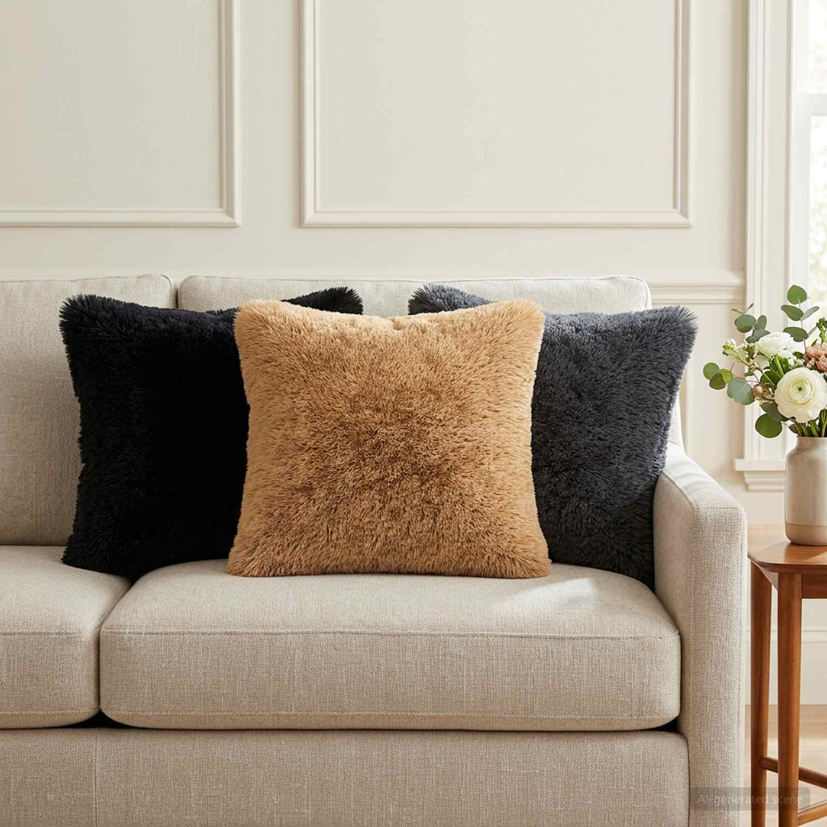 vidaXL Cushion with Pillow HEERLEN 6 pcs Black PV Fleece