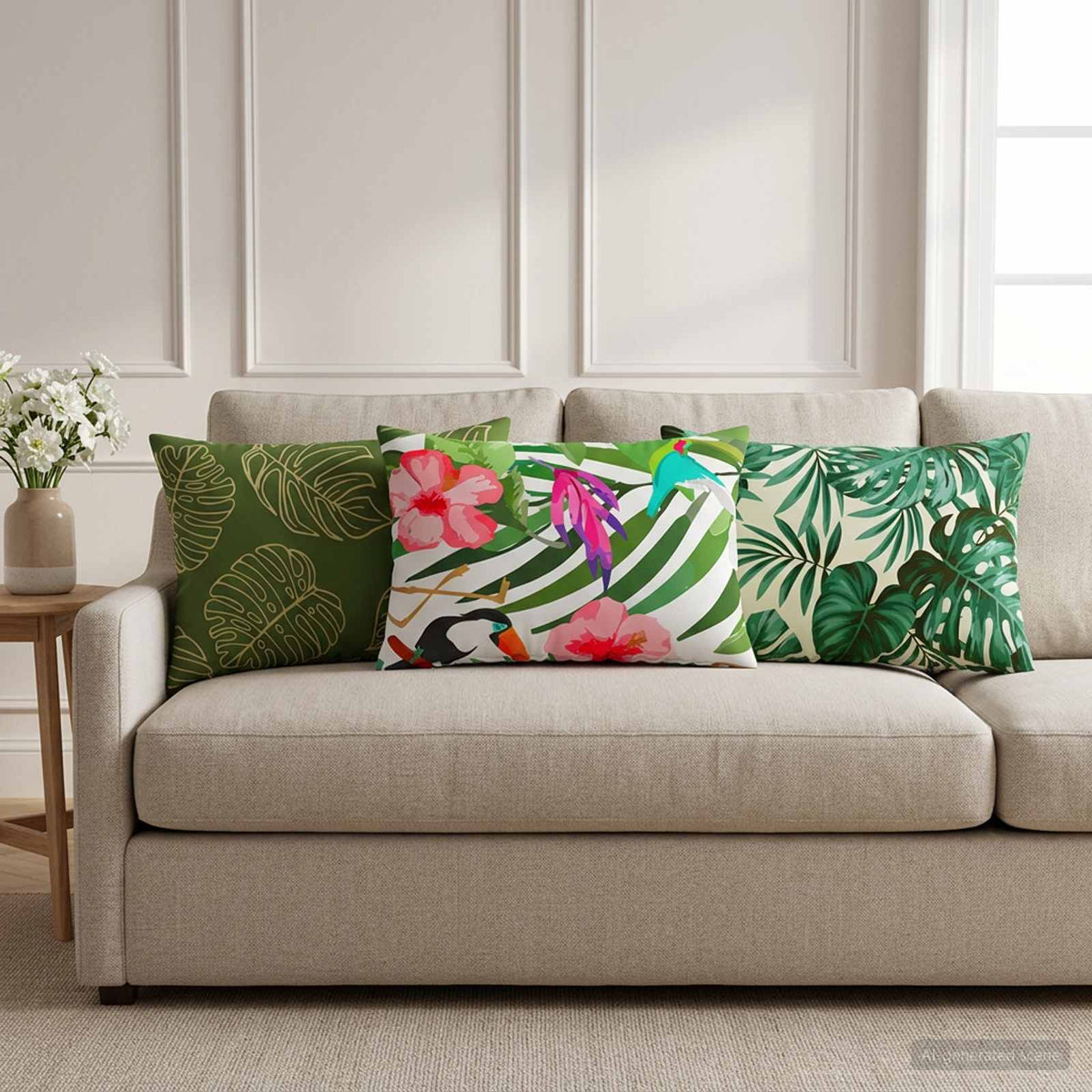 vidaXL Cushion with Pillow HEERLEN 6 pcs Leaf Pattern Polyester