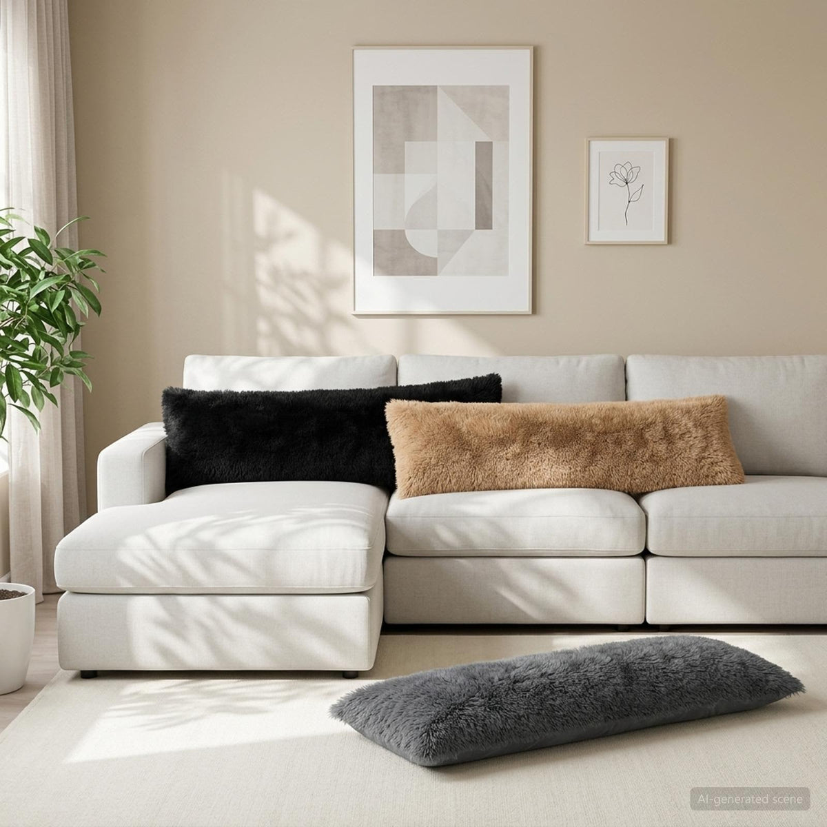 vidaXL Cushion with Pillow HEERLEN 2 pcs Black PV Fleece