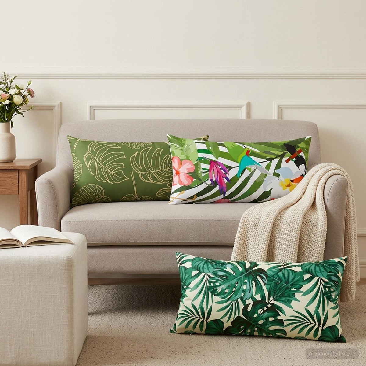 vidaXL Cushion with Pillow HEERLEN 2 pcs Leaf Pattern Polyester