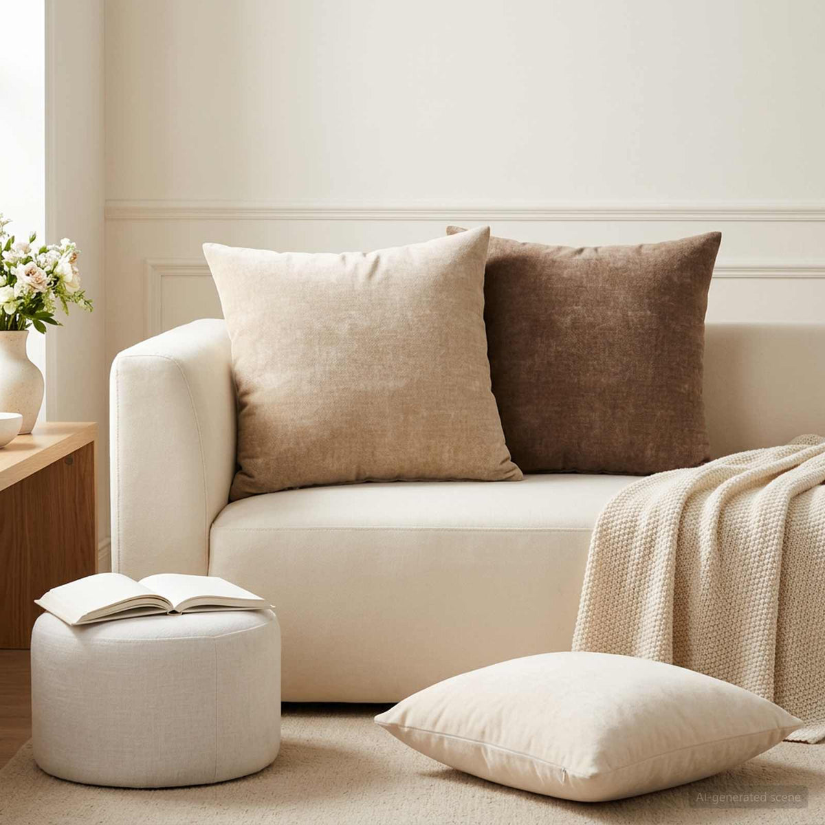 vidaXL Throw Pillow 2 pcs HEERLEN Cream 45 x 45 cm Chenille Fabric