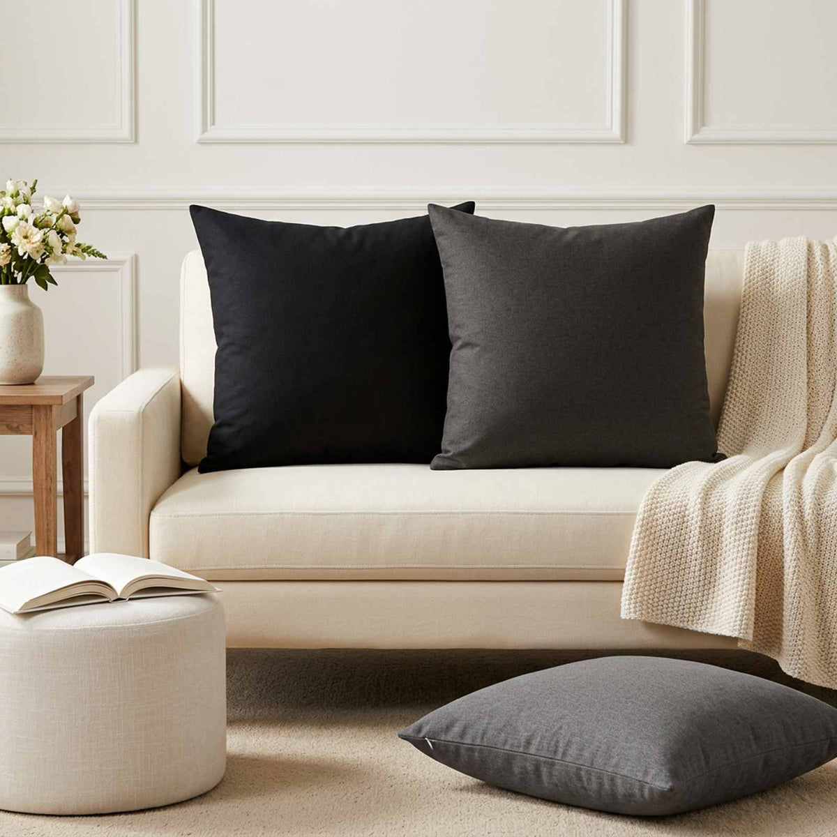 vidaXL Throw Pillow 2 pcs HEERLEN Black 55 x 55 cm Fabric