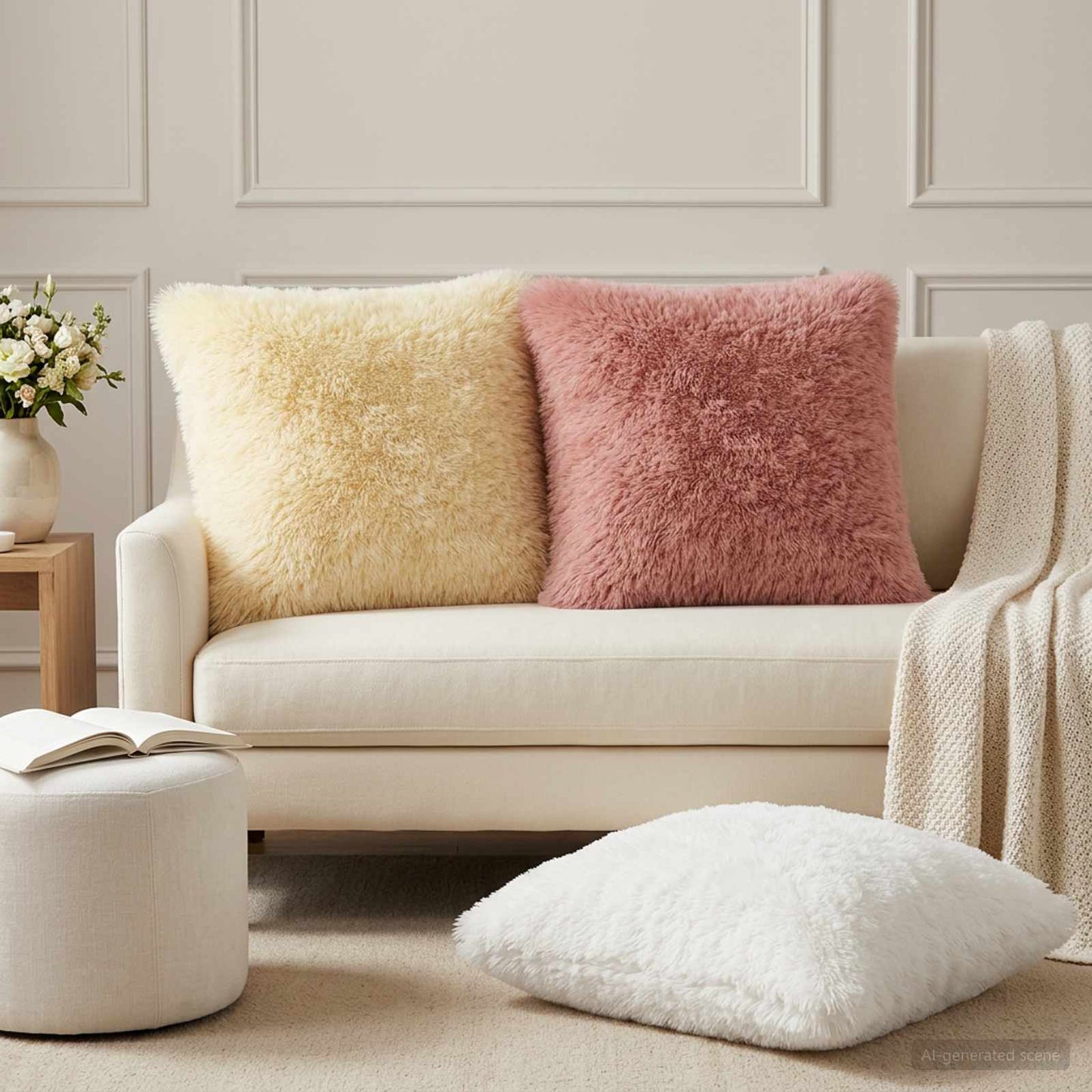vidaXL Cushion with Pillow HEERLEN 2 pcs White PV Fleece