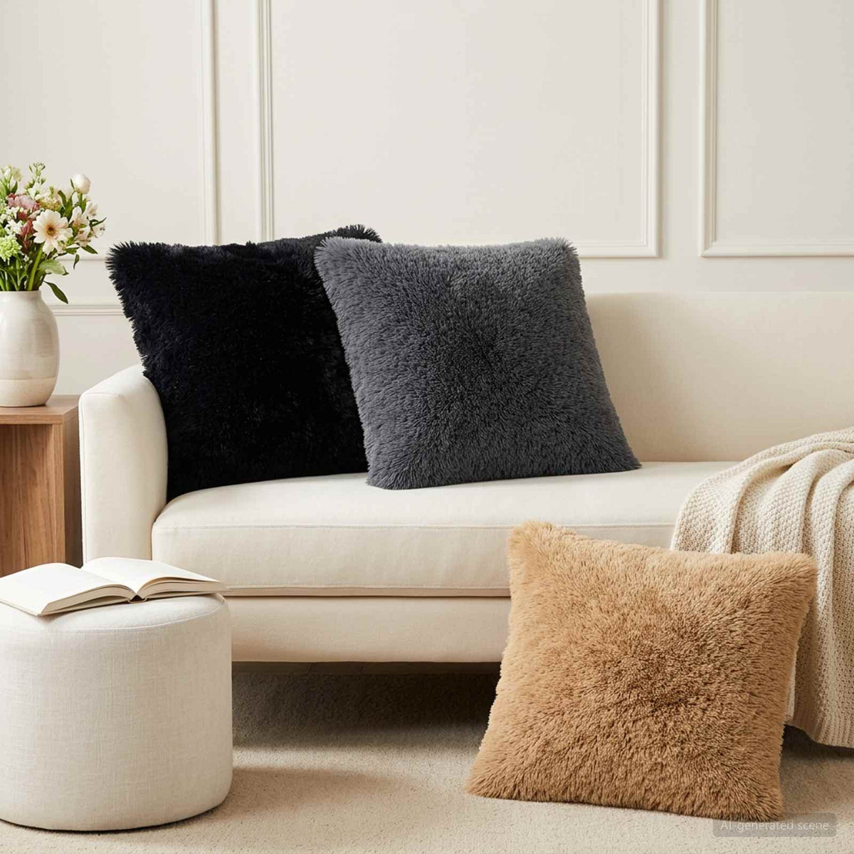 vidaXL Cushion with Pillow HEERLEN 2 pcs Black PV Fleece