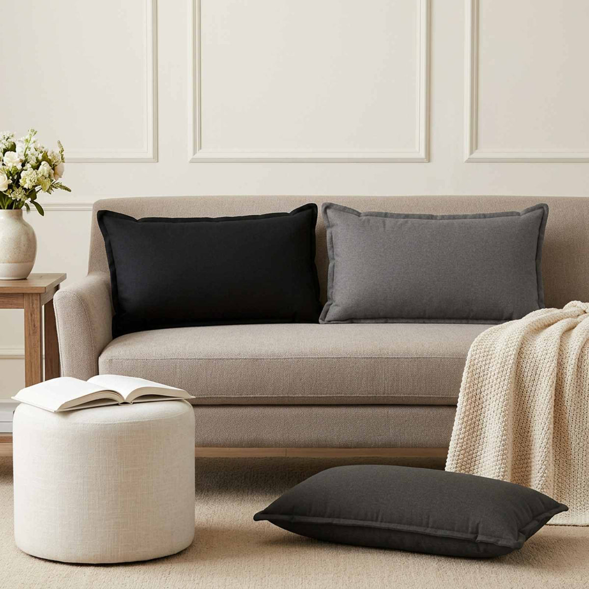 vidaXL Throw Pillow 2 pcs HOUTEN Black 40 x 70 cm Faux Linen