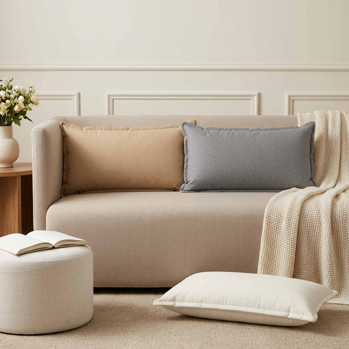 vidaXL Throw Pillow 2 pcs HOUTEN Cream 40 x 80 cm Faux Linen