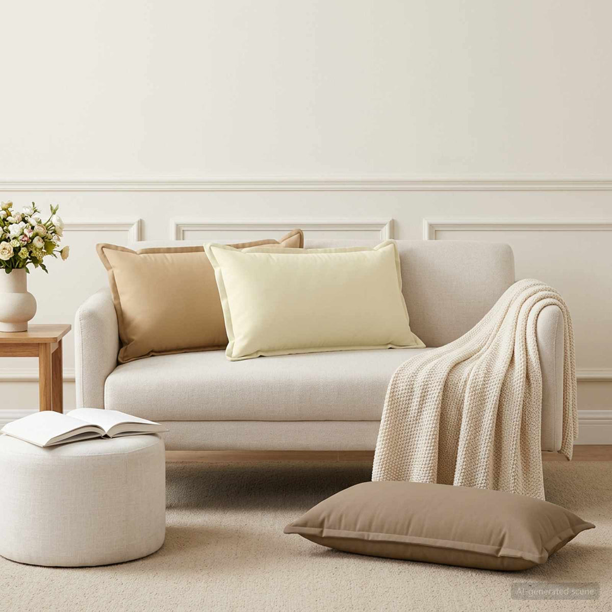 vidaXL Cushion with Pillow HOUTEN 12 pcs Cream Polyester